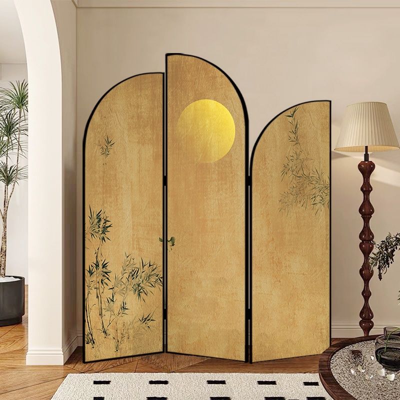 Screen Divider Minimalist Indoor Opaque Fold-up with 3 Panels, Flaxen Material, and Independent Design