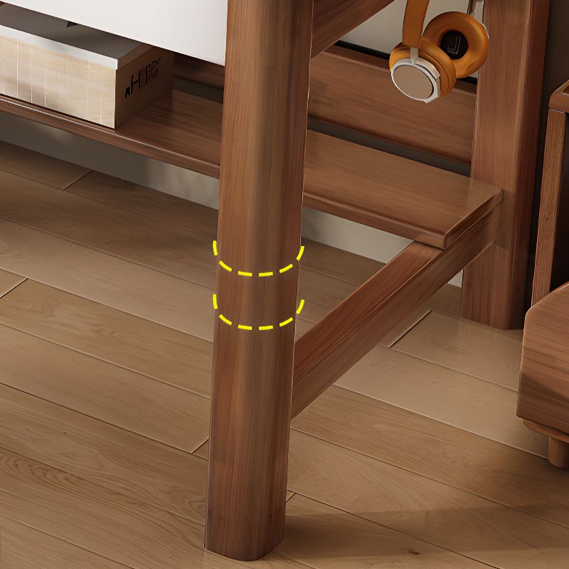 Shelving Included Timber Desk with Wear Resistance, Shelves, 2 Drawers, and H-Shape Base