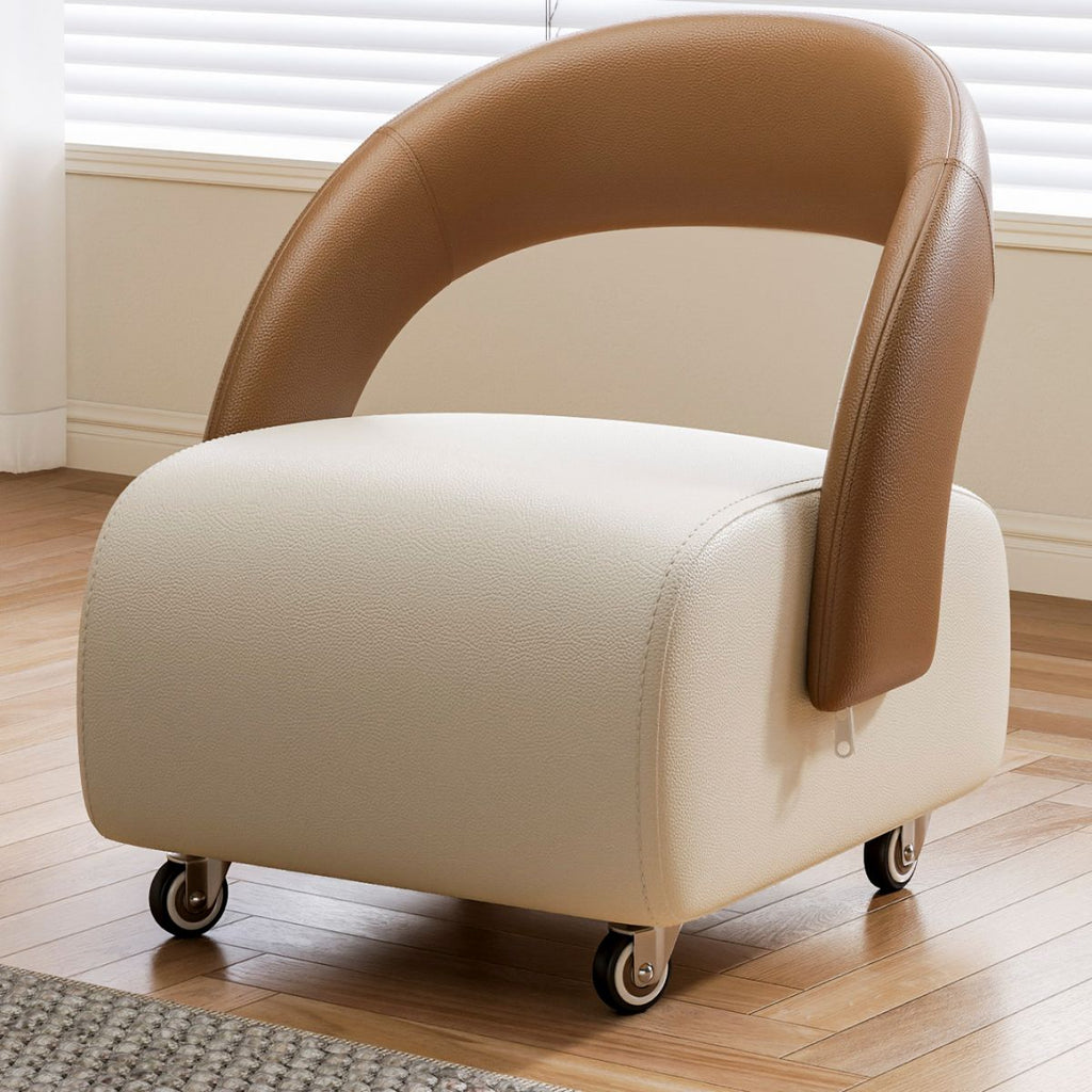 Modish Square Solid Color Standard Ottoman in Pu Leather with Black/Cocoa/Beige Upholstery and Caster Wheels