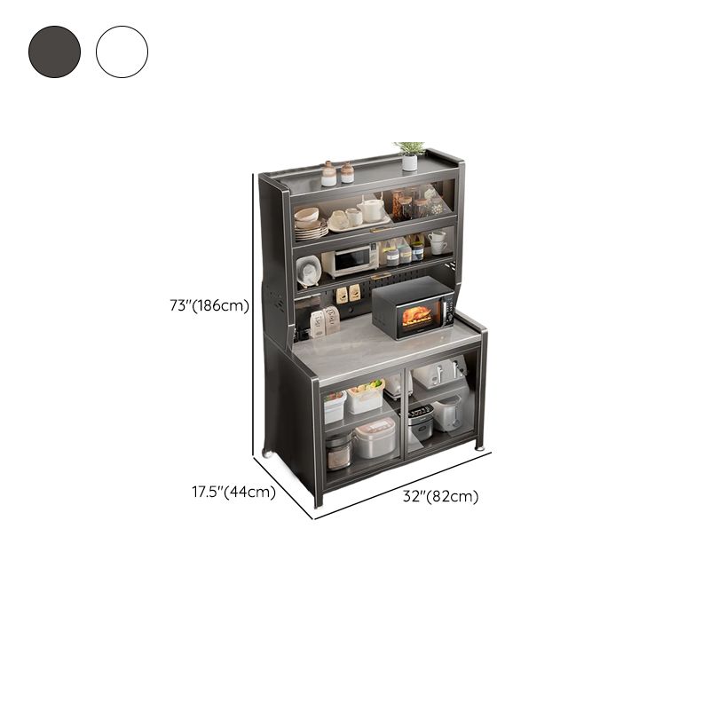 Minimalist Narrow Sideboard with Kitchen Cupboards, Sintered Stone Countertop, Glass Doors, and Adjustable Shelving