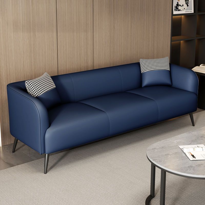 Modern Solid Color Scratch-defiant Standard Sofa in Grey/Dark Blue/Ivory, 3-seater with 2 Pillows