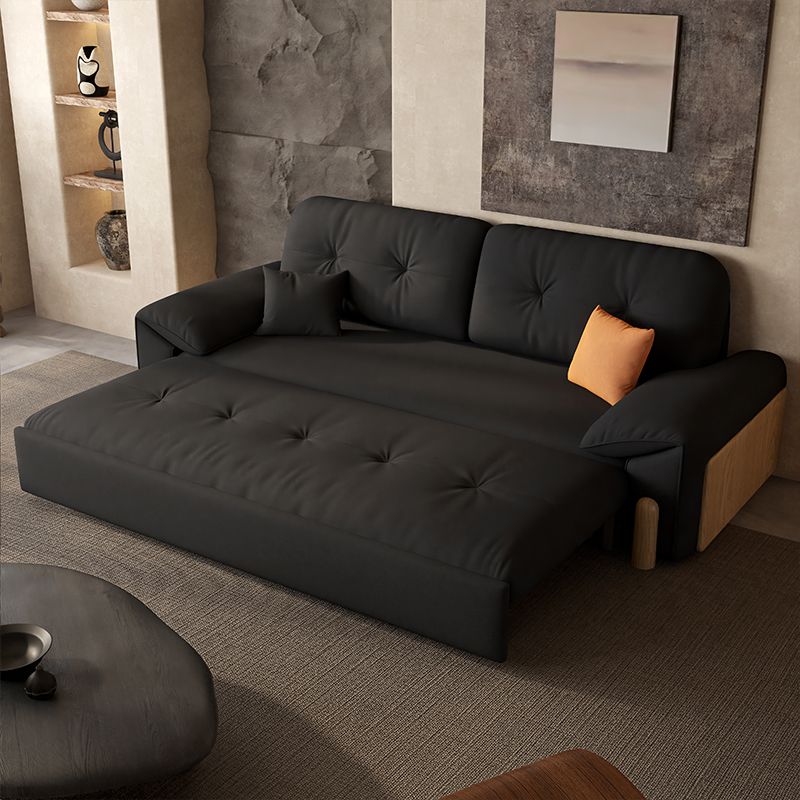 Futon Day Bed with Tufted Back in Midnight Black and Receptacle Storage