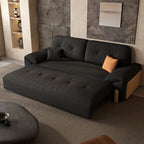 Futon Day Bed with Tufted Back in Midnight Black and Receptacle Storage