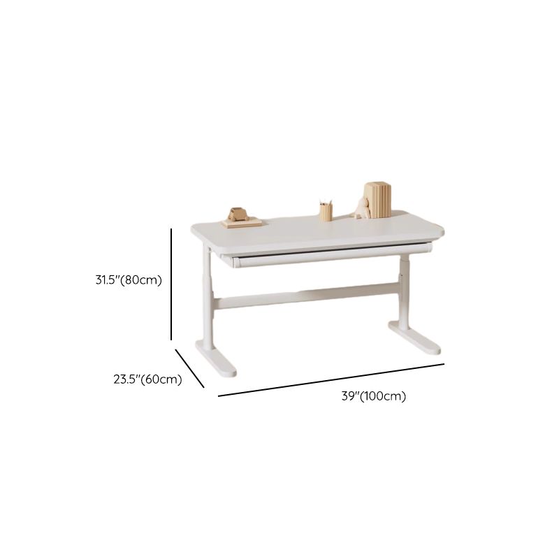 Bend-resistant Trestle Base Table with 1 Drawer, 1 Shelf, Manual Height Adjustment, Chalk Top, and Self-supporting Bookcase