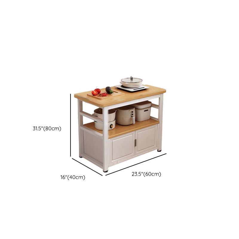 Modish Rectangle Kitchen Island with Exterior Shelving, Manufactured Wood Countertop, Open Storage, Double Sided Cabinet in Natural