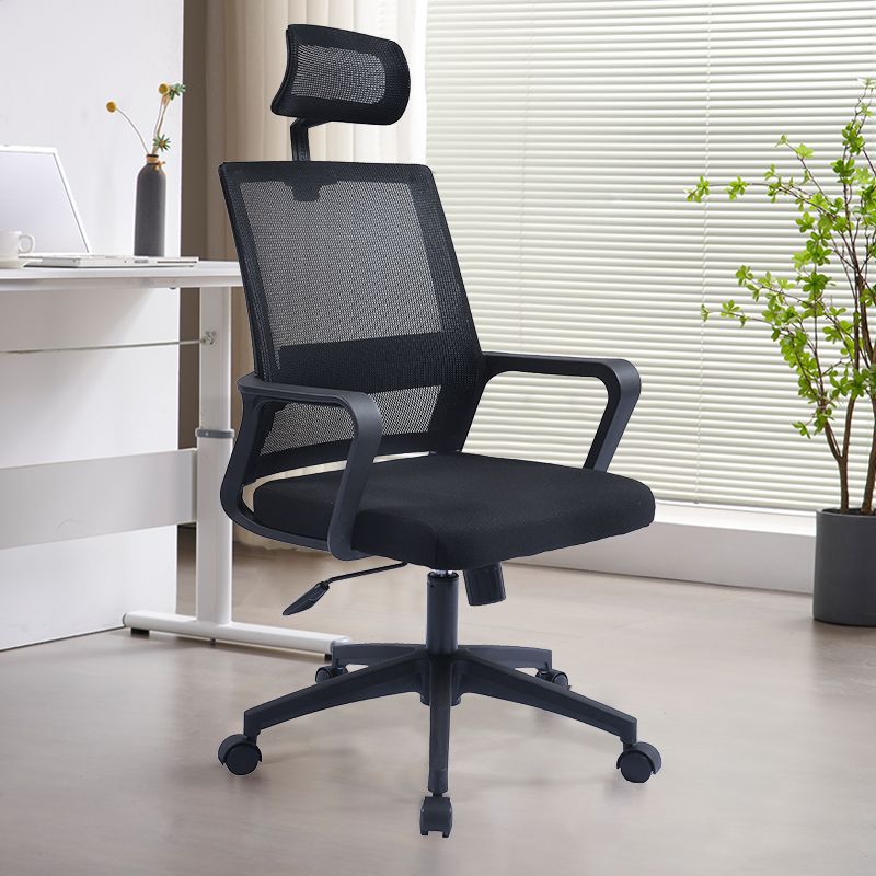 Black Mesh Study Chair with Wheels, Lumbar Support, Tilt Lock, Adjustable Back Angle, and Headrest