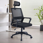 Black Mesh Study Chair with Wheels, Lumbar Support, Tilt Lock, Adjustable Back Angle, and Headrest
