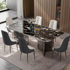 Black Stainless Steel Base Dirt-resistant Mixed-material Design Natural Marble Dining Table with Fixed Table in a Modern Simple Style, Seating for 4/6-person Seat