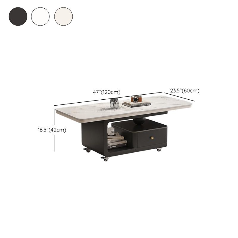 Wagon Wheel Base Oblong Cart Coffee Table with Caster Wheels
