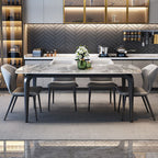 Simplistic Rectangular Dining Table with Gray Slate Top and Fixed Table Mechanism