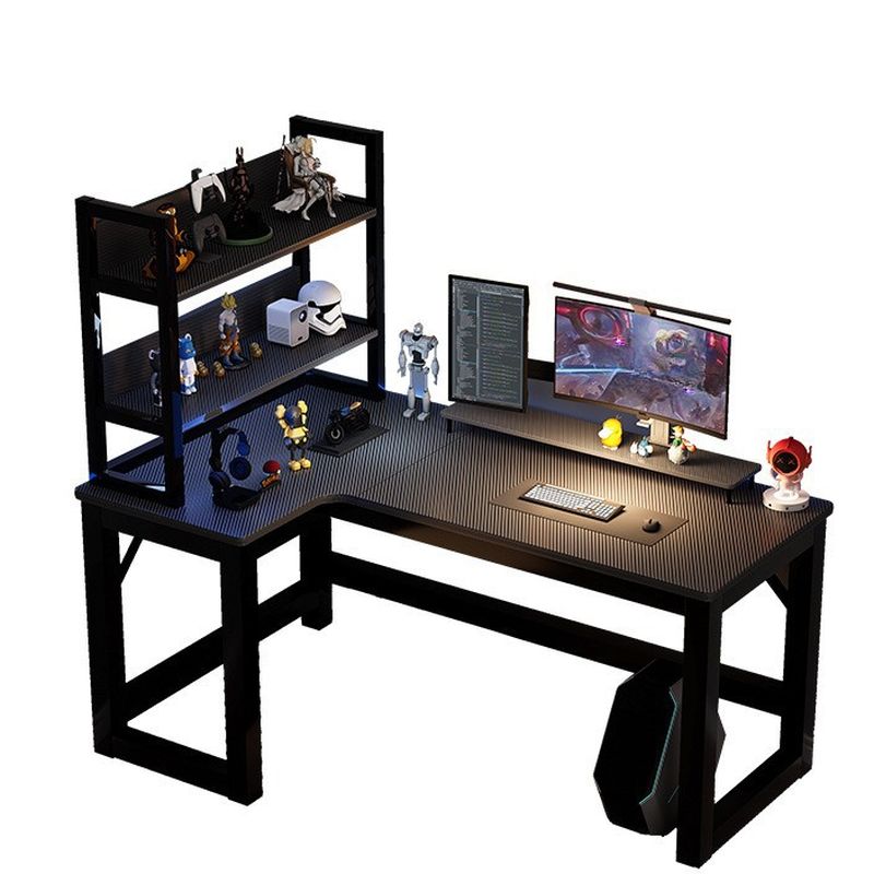 Minimalist L-Shape Gaming Computer Desk with Trestle Base, Independent Structure, Wire Management, and Manufactured Wood Top