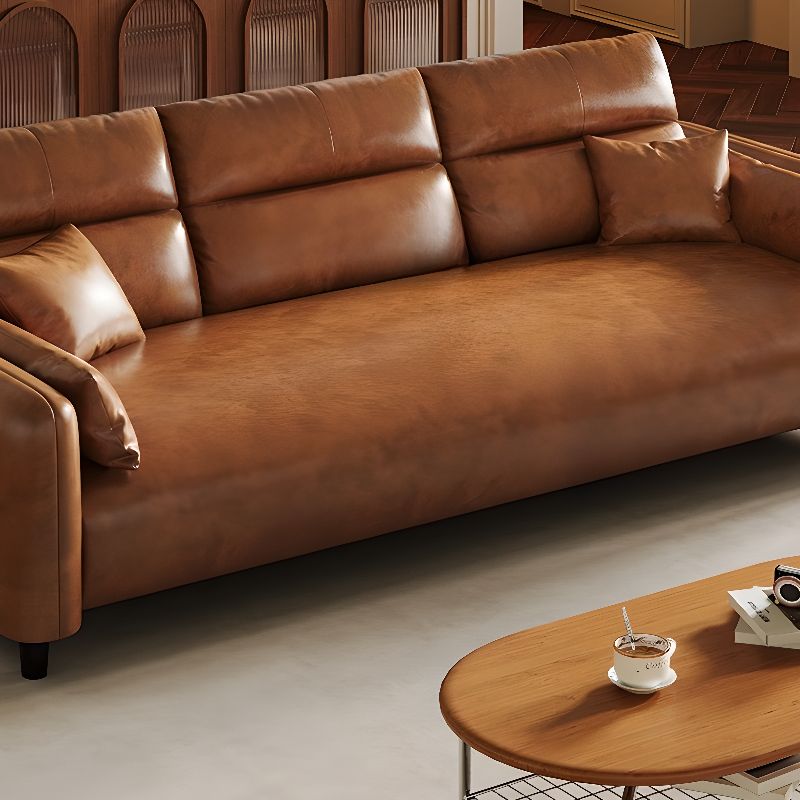 Modish Solid Color Stain Resistant Standard Sofa/Loveseat in Auburn, 3-Seater/4-Seater/5 Person with 2 Pillows