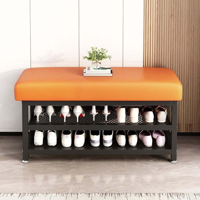 Trendy Upholstered Solid Color Entryway Bench with Stockroom Storage and Cushioned Seat