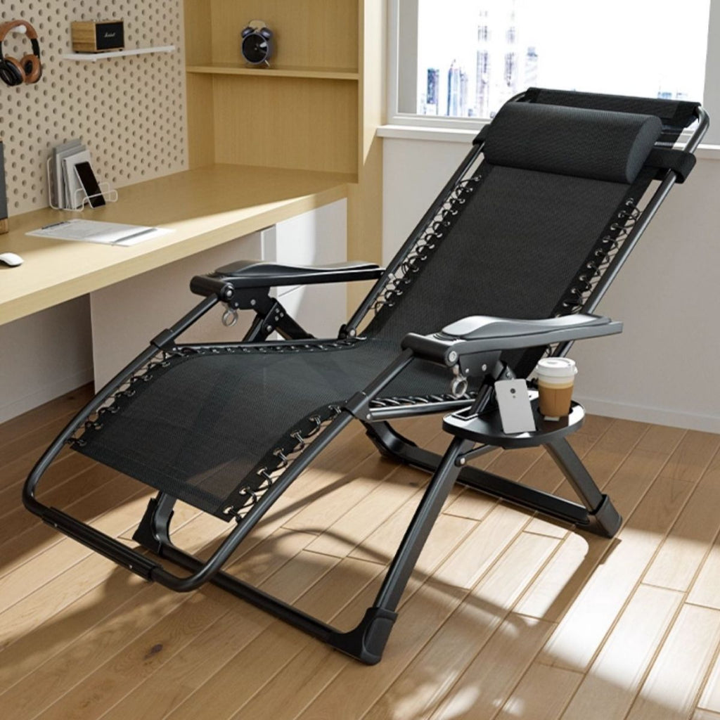 Solid Color Arm Recliner in Midnight Black with Alloy Frame, Standard Base, Locking Back Angle, Arm Compartment/Cupholder, and Removable Back
