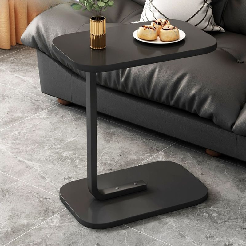 Contemporary C Shaped Engineered Wood Chairside Table, Black/Chalk/Brown Rectangle Top, Table Only