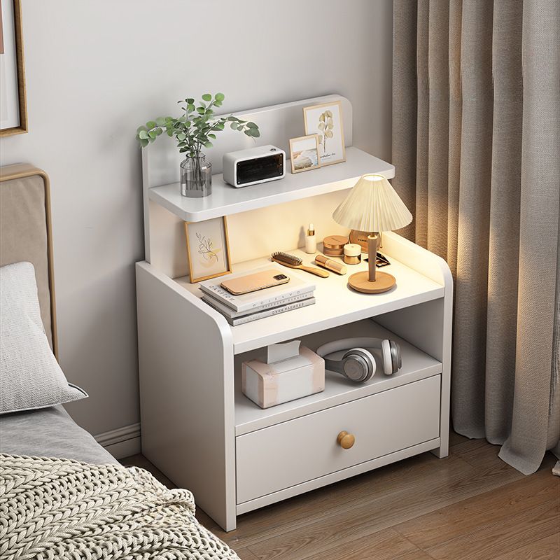 Modish Drawer Storage Bedside Table with 1 Drawer, 3 Shelves, and Composite Wood Countertop