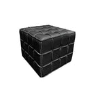 Modish Square Solid Color Standard Ottoman in Genuine Leather with Scarlet/Caramel/Beige Button-tufted Upholstery