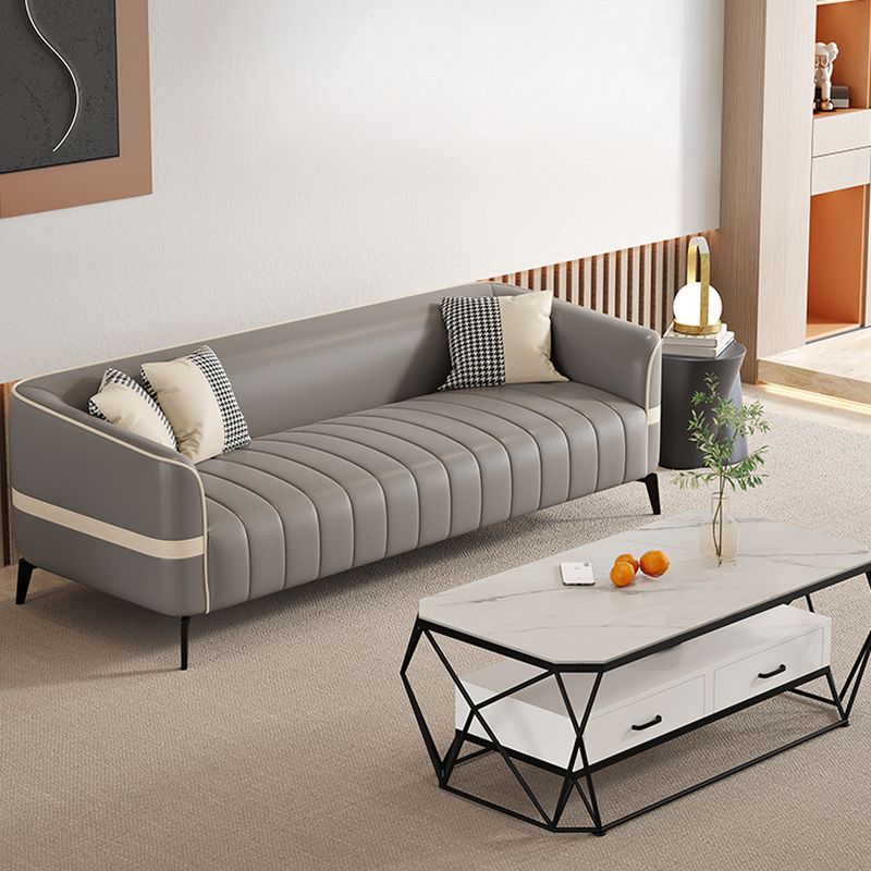 Sofa in Pu Leather with Gray/Olive Green/Amber Color and 3 Pillows