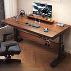 Casual Adjustable Height Standing Desk with Abrasion Resistance, T-Shape Base, Ink/Chalk/Light Brown Top, Self-supporting, Programmable Memory Controller