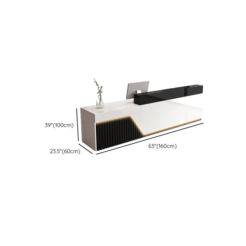 Rectangular Reception Desk with Locker, Hutch, Keyboard Tray, Cable Management, and Filing Cabinet in Manufactured Wood Top
