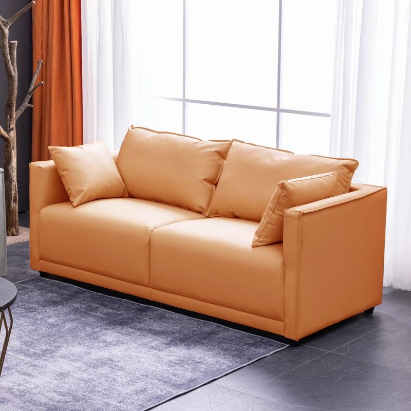 Modish Solid Color Stain Resistant Loveseat with Arm for 2 and 2 Pillows