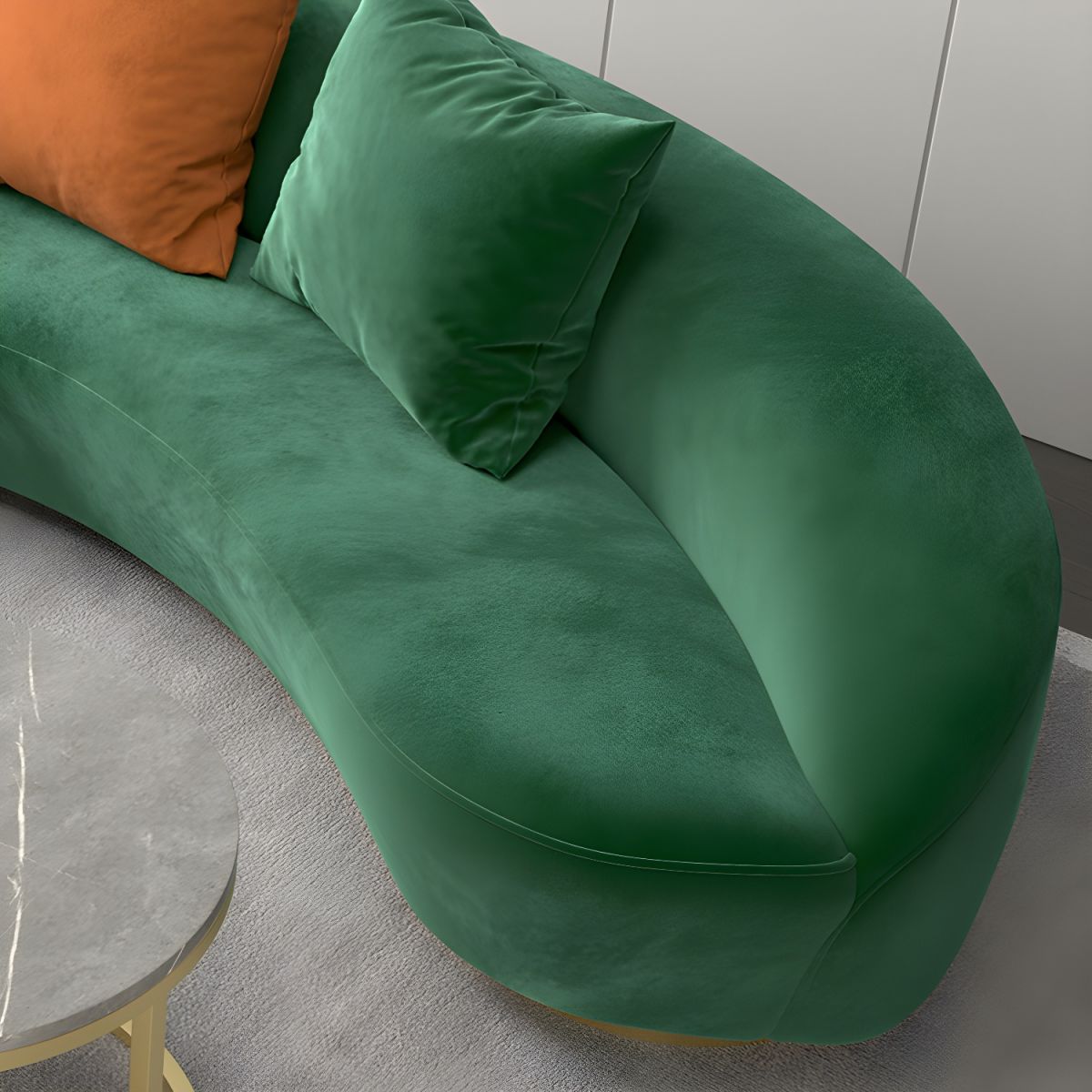 Modern Curved Sofa with Slopped Arm and Golden Base for Living Room