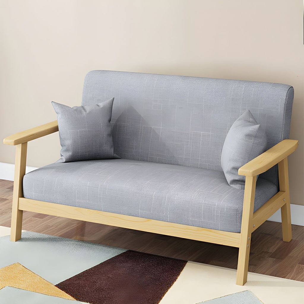 Modern Linen Small Sofa with Square Arm and Tight Back - Natural Wood Leg Color