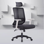 Upholstered Midnight Black Study Chair with Wheeled Waterfall Seat, Lumbar Support, Adjustable Back Angle, and Headrest