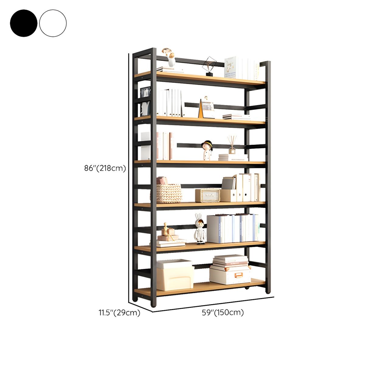 Contemporary Metal Display Stand with Wooden Shelves and Open Storage