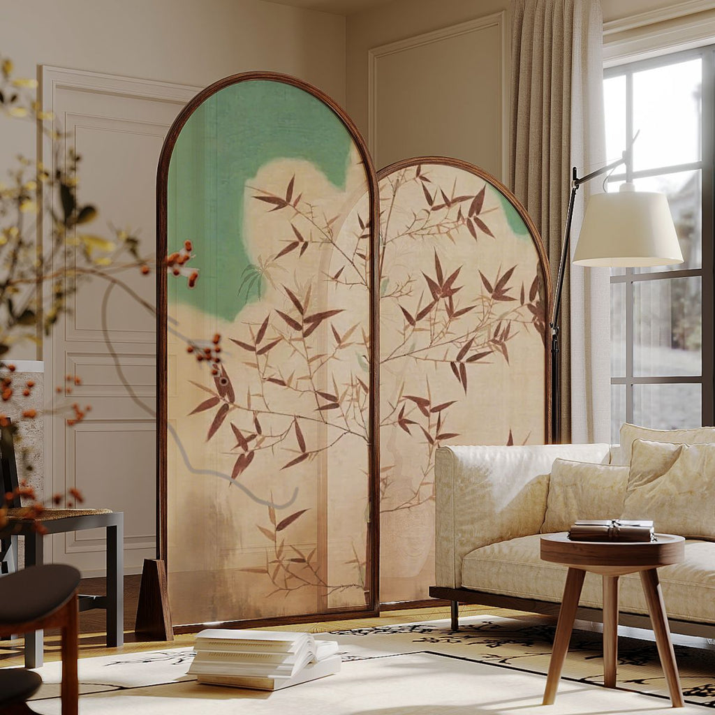 Minimalist Translucent Screen Divider with 2 Panels, Double Sided Print, and Independent Gauze
