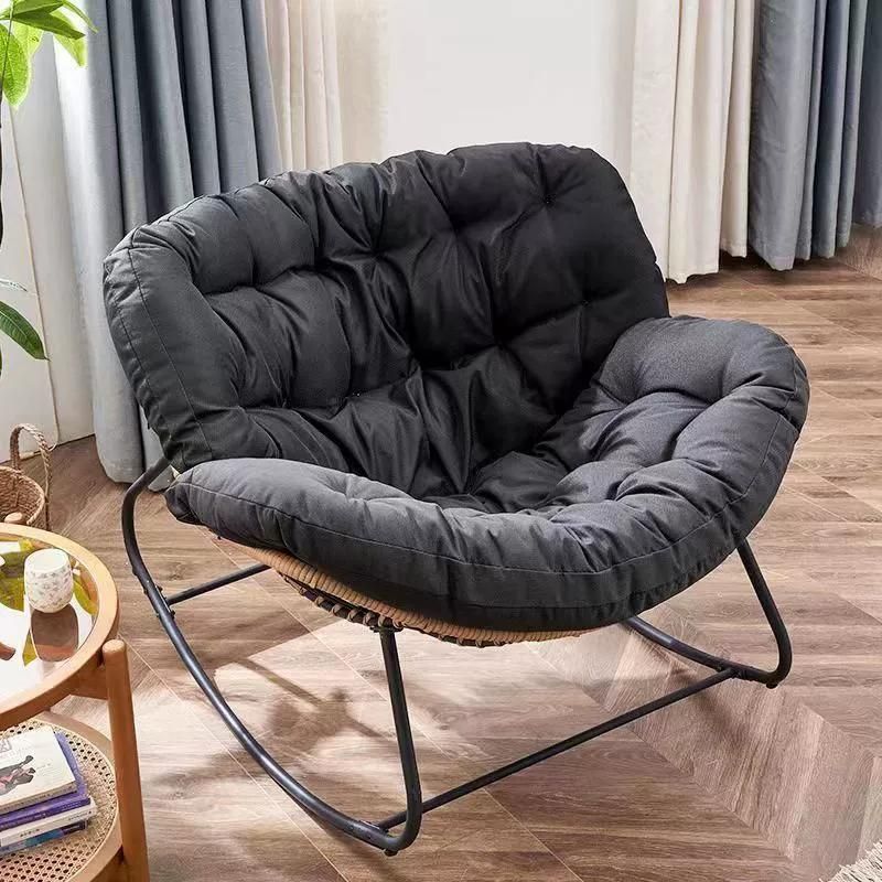 Modern Indoor Rocking Chair with Tufted Upholstered and Black Metal Frame