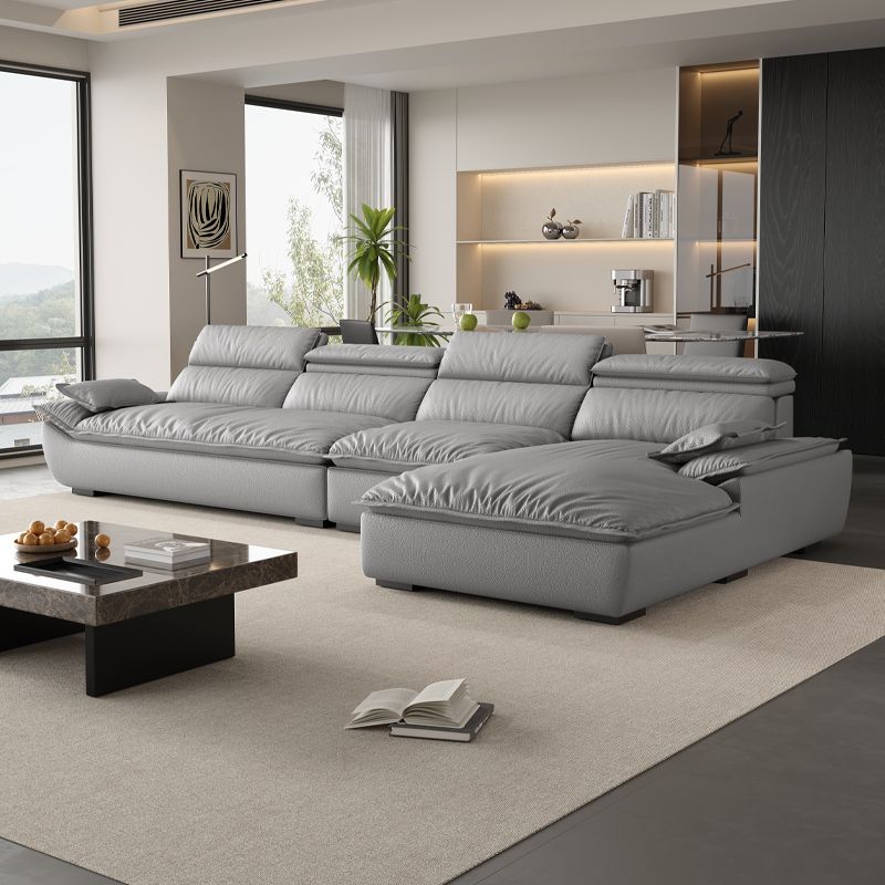 L-Shape Leather Sofa Recliner in White/Espresso/Beige with Right Hand Facing Orientation