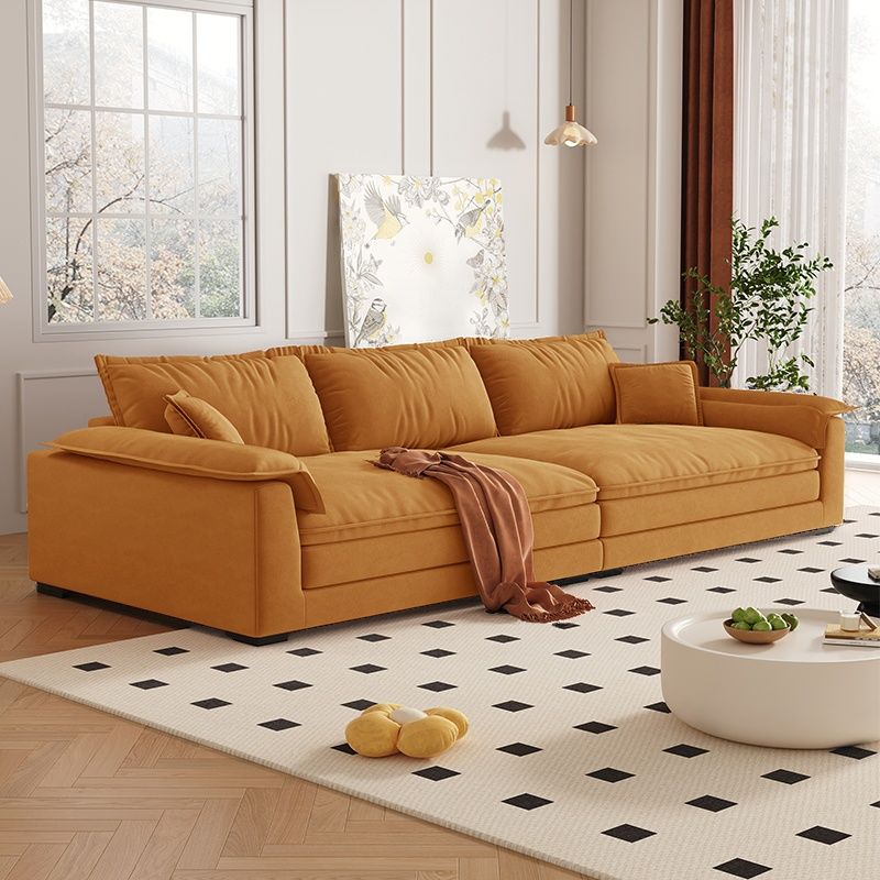 Contemporary Modern Solid Color Scratch-durable Sofa in Midnight Black/Gray/Mocha Flannel, Seats 4/5 with 2 Pillows