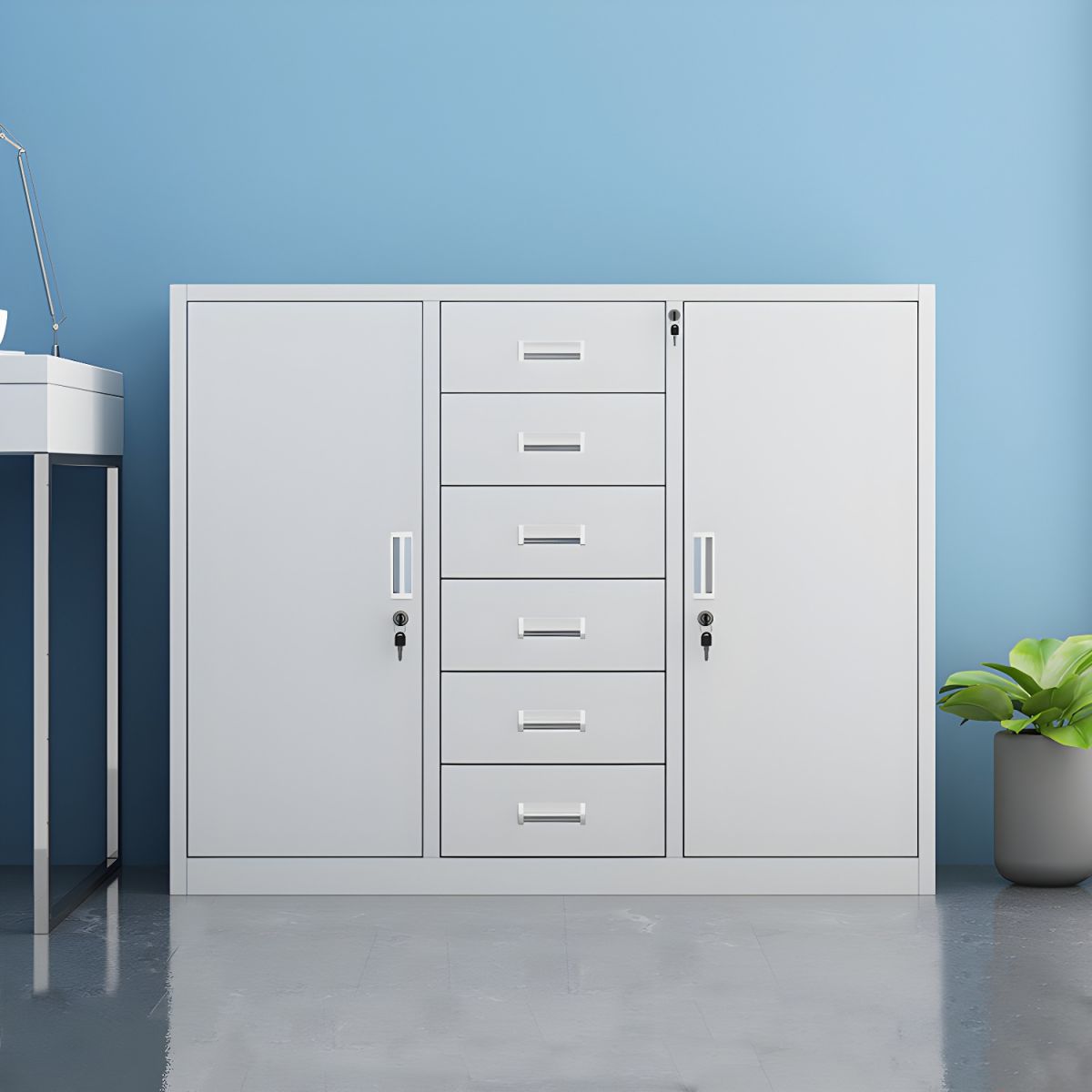 Art Deco Steel Frame Cabinet with Door in White for Home Or Office