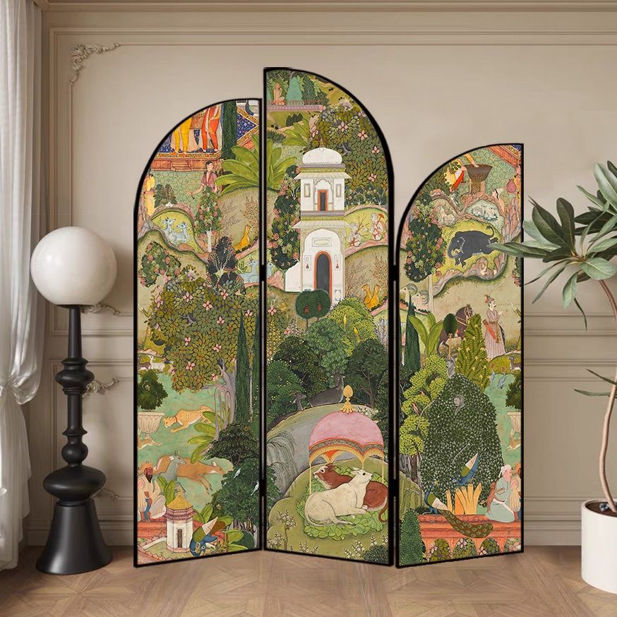 Screen Divider Minimalist Opaque Fold-up with Natural Wood Frame, 3 Panels, Double Sided Print, and Independent Design
