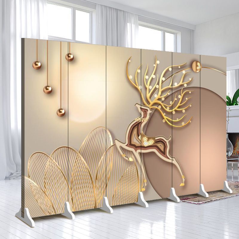 Indoor Opaque Collapsible Temporary Wall with Composite Wood Frame, 6 Panels, Double Sided Print, Independent