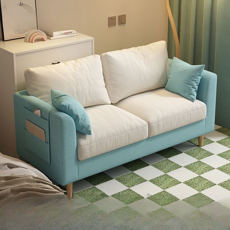 Loveseat in Flannel with Light Gray/Butter Color/Off-White Upholstery and Armrest