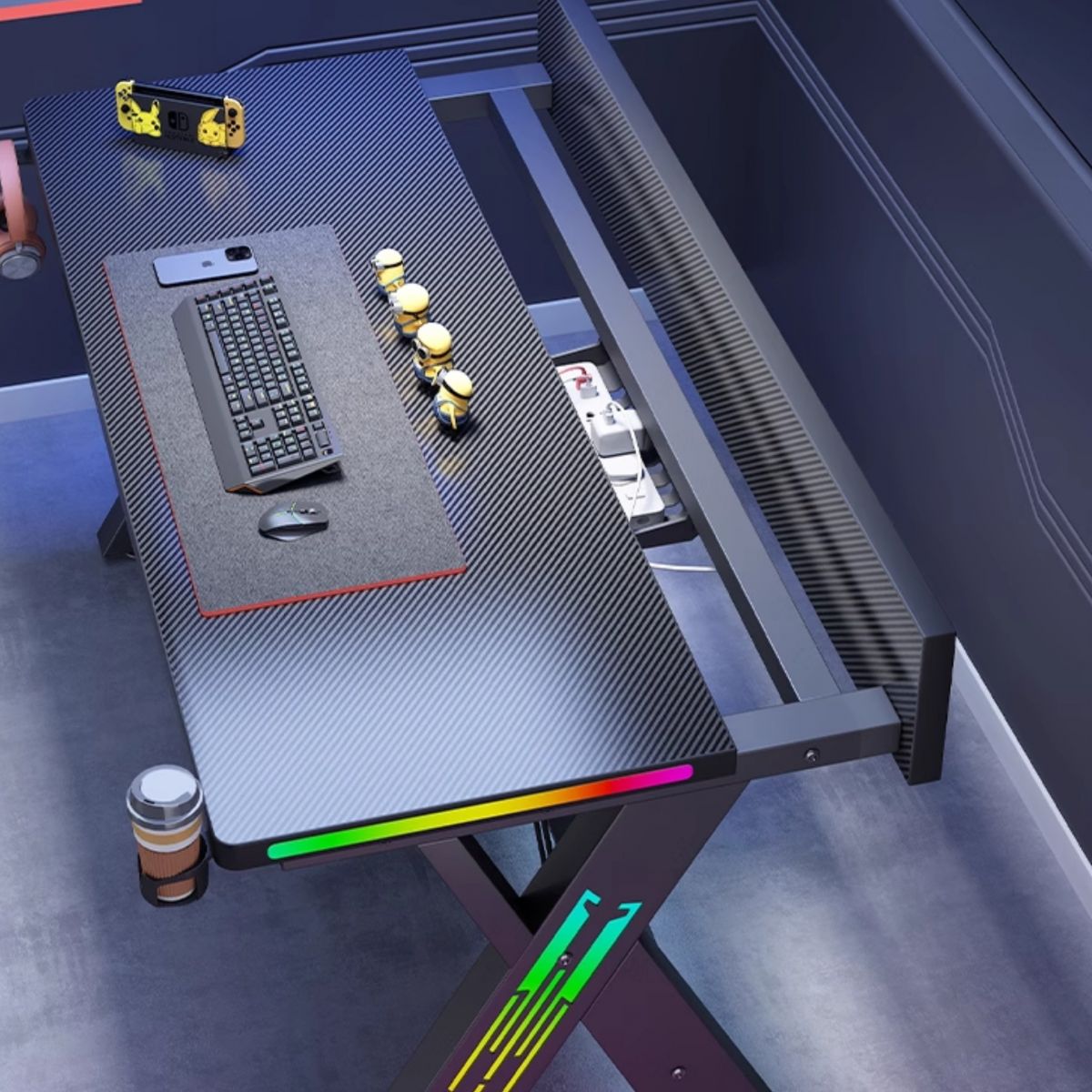 Minimalist Gaming Computer Desk with Distortion-resistant Trestle Base and Independent Structure, Featuring Wire Management and Engineered Wood Top