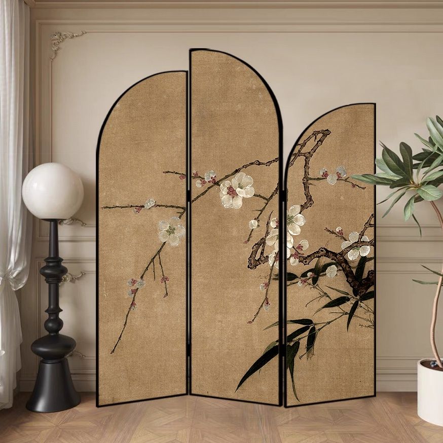 Screen Divider Minimalist Opaque Fold-up with Natural Wood Frame, 3 Panels, Double Sided Print, and Independent Design