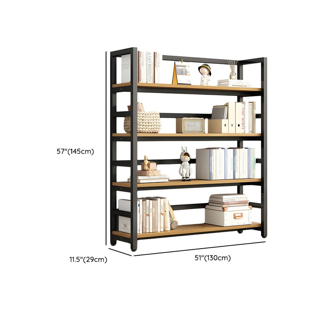Modern Metal Display Stand with Wooden Shelves and Open Storage