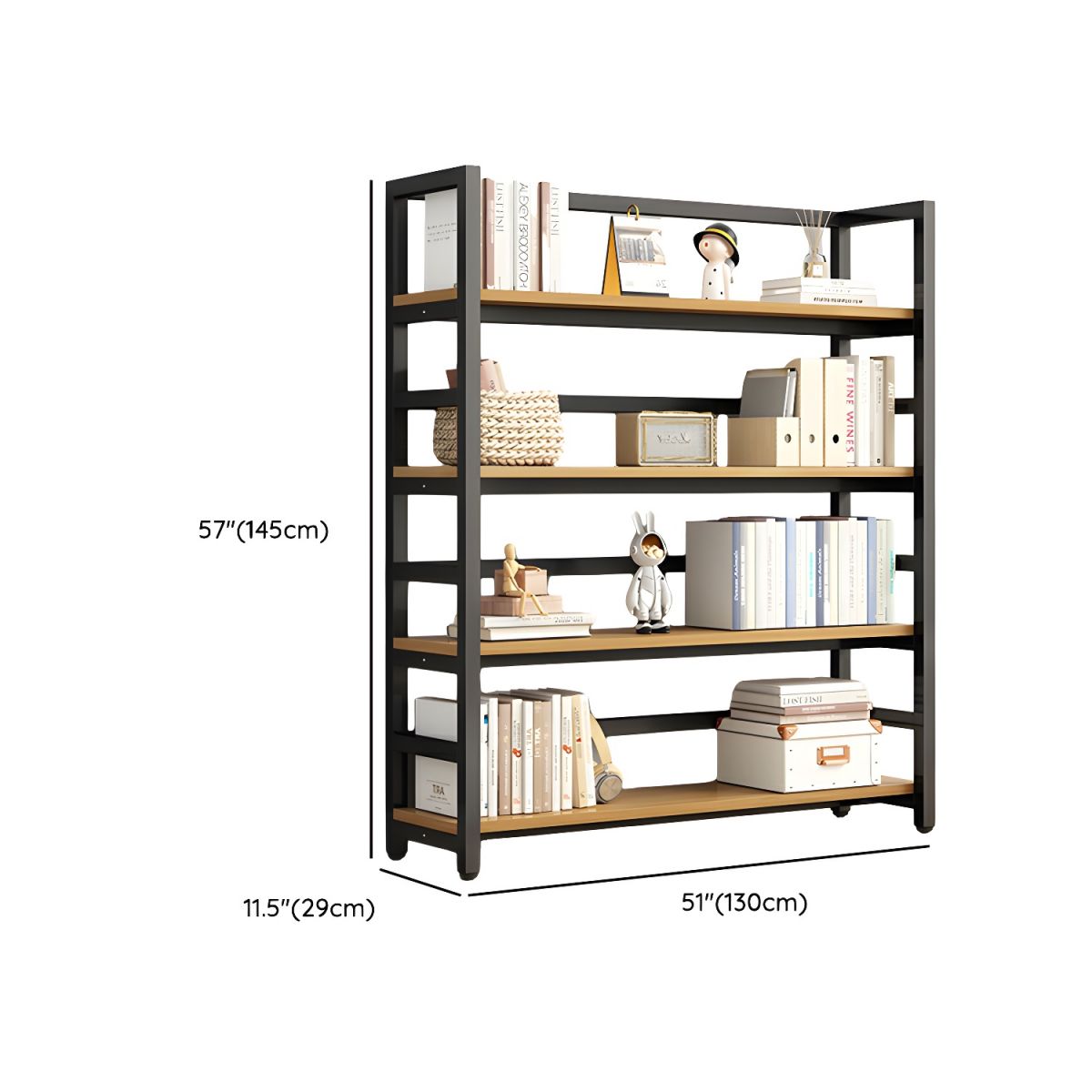Modern Metal Display Stand with Wooden Shelves and Open Storage