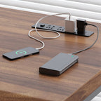 Minimalist Rectangular Gaming Computer Desk in Auburn, Distortion-resistant, Independent Structure with Headphone Hook, Solid Wood Top