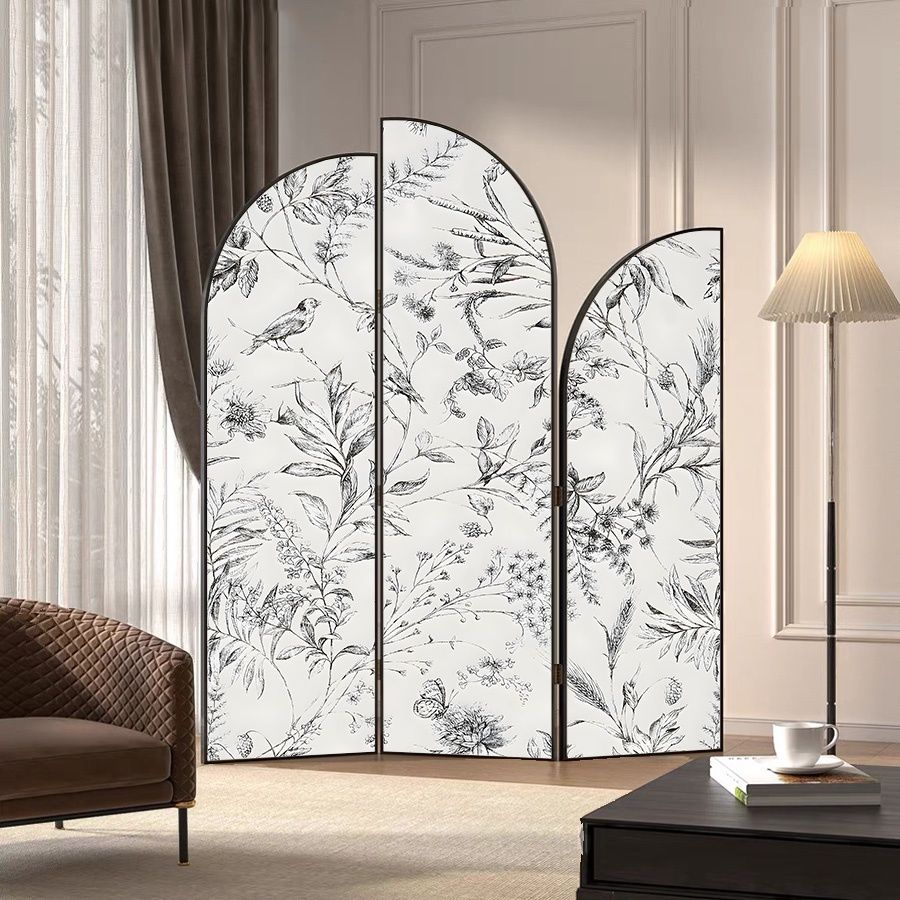 Minimalist Opaque Natural Wood Fold-up Screen Divider with 3 Panels, Double Sided Print, and Independent Design