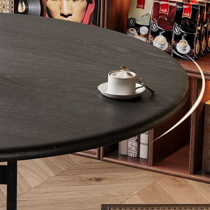 Contemporary Matte Black Stump Base Solid Wood Kitchen & Dining Table with Fixed Table Mechanism for 4-person Seating