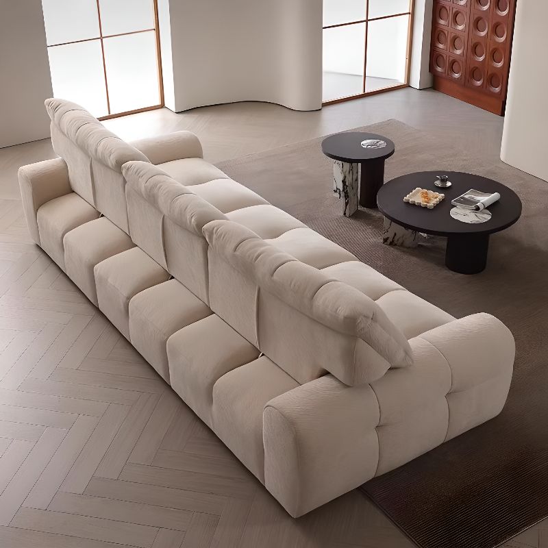 Modish Solid Color Water Resistant Ivory Sofa with Arm, Available as Standard, Loveseat, or Single Sofa, Seats 5, 4, or 3