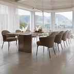 Casual Marble Dining Table with Stainless Alloy Base, Fixed Table Mechanism in Light Natural Brown, Scratch-shielded for 6-person Seat/8 People/4 People, Featuring Material Combination