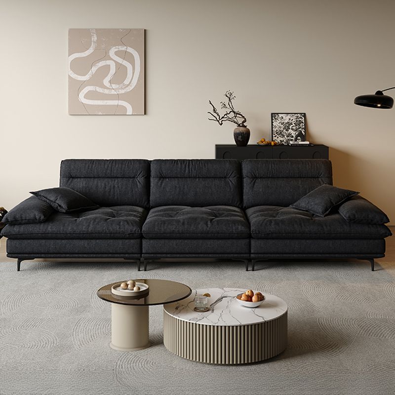 Modish Solid Color Black Standard Sofa, 4/5/6-Seater with Pillow Top Arm and 2 Pillows