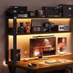 Midnight Black/Light Gray/Chalk Minimalist Ergonomic Distortion-resistant Sled Base Bookcase with Exterior Shelf in Engineered Wood