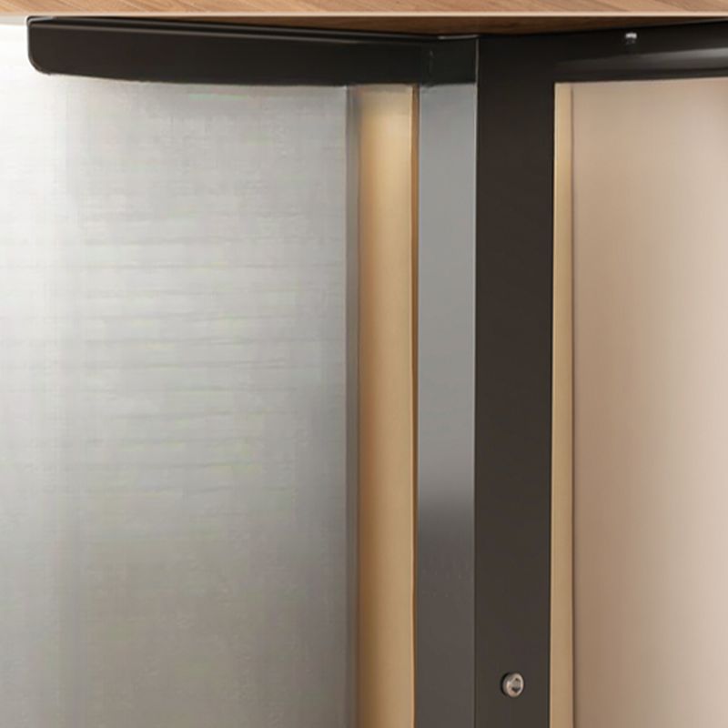 Modern Rectangular Height-Adjustable Laminate Desk in Midnight Black/Chalk/Light Brown with Cable Management and Hand-Operated Office Computer Desk
