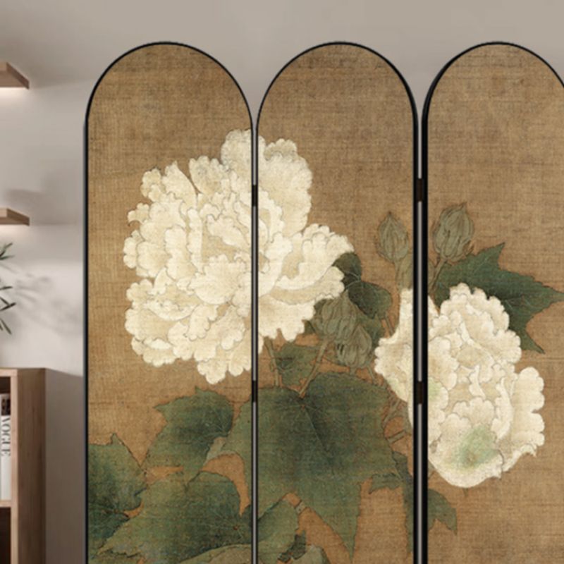 Minimalist Opaque Fold-up Screen Divider with Natural Wood Frame and 3 Panels, Double Sided Print, Independent